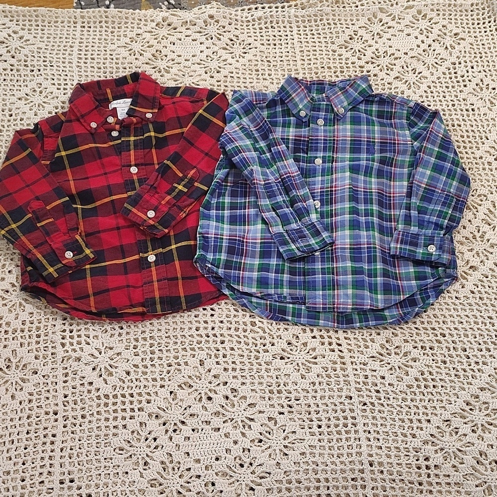 Bundle Lot Ralph Lauren Plaid Button Up Shirts Boys Size 18 Months A8